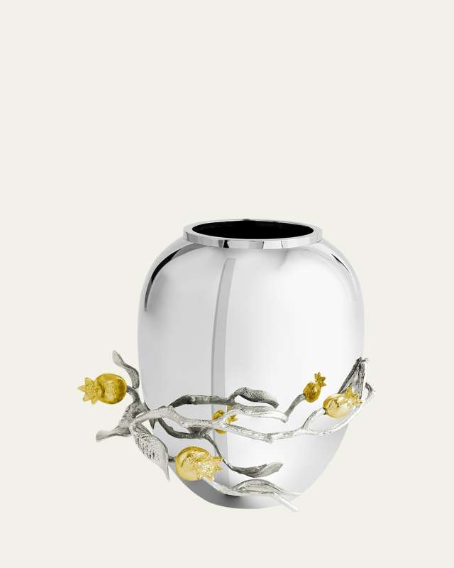 Pomegranate Silver & Gold Medium Vase with 24K Goldplate